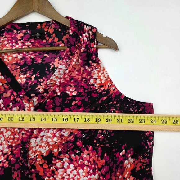 Worthington Womens Sleeveless V-Neck Top Blouse 1X Pink Black Floral Career Work - Picture 7 of 8